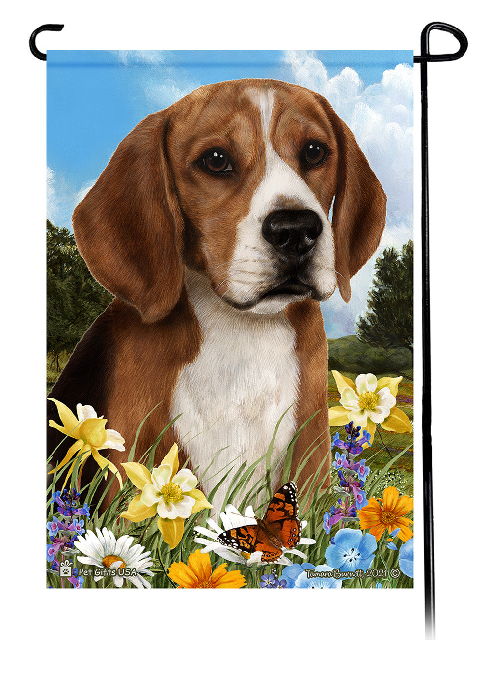 Beagle Summer Flowers Garden Flag