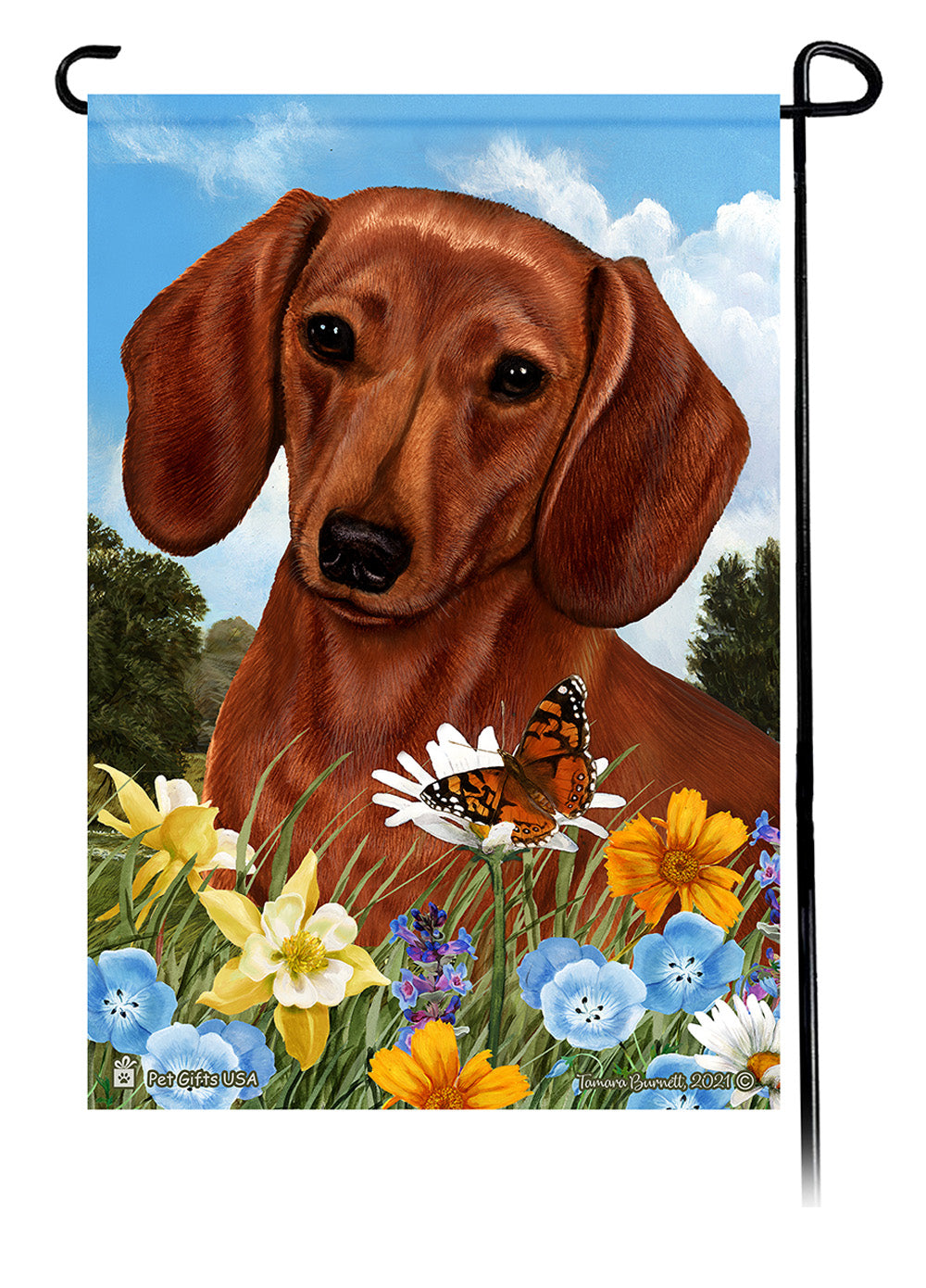 Dachshund SH Red Summer Flowers Garden Flag