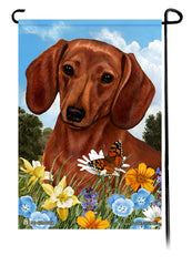 Dachshund SH Red Summer Flowers Garden Flag