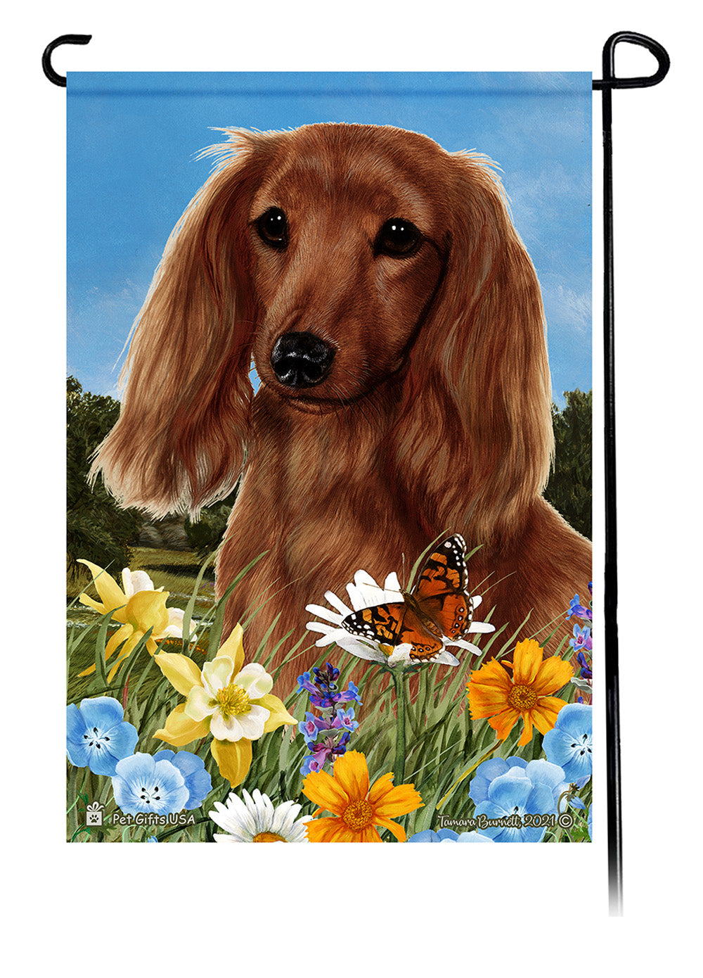 Dachshund LH Red Summer Flowers Garden Flag