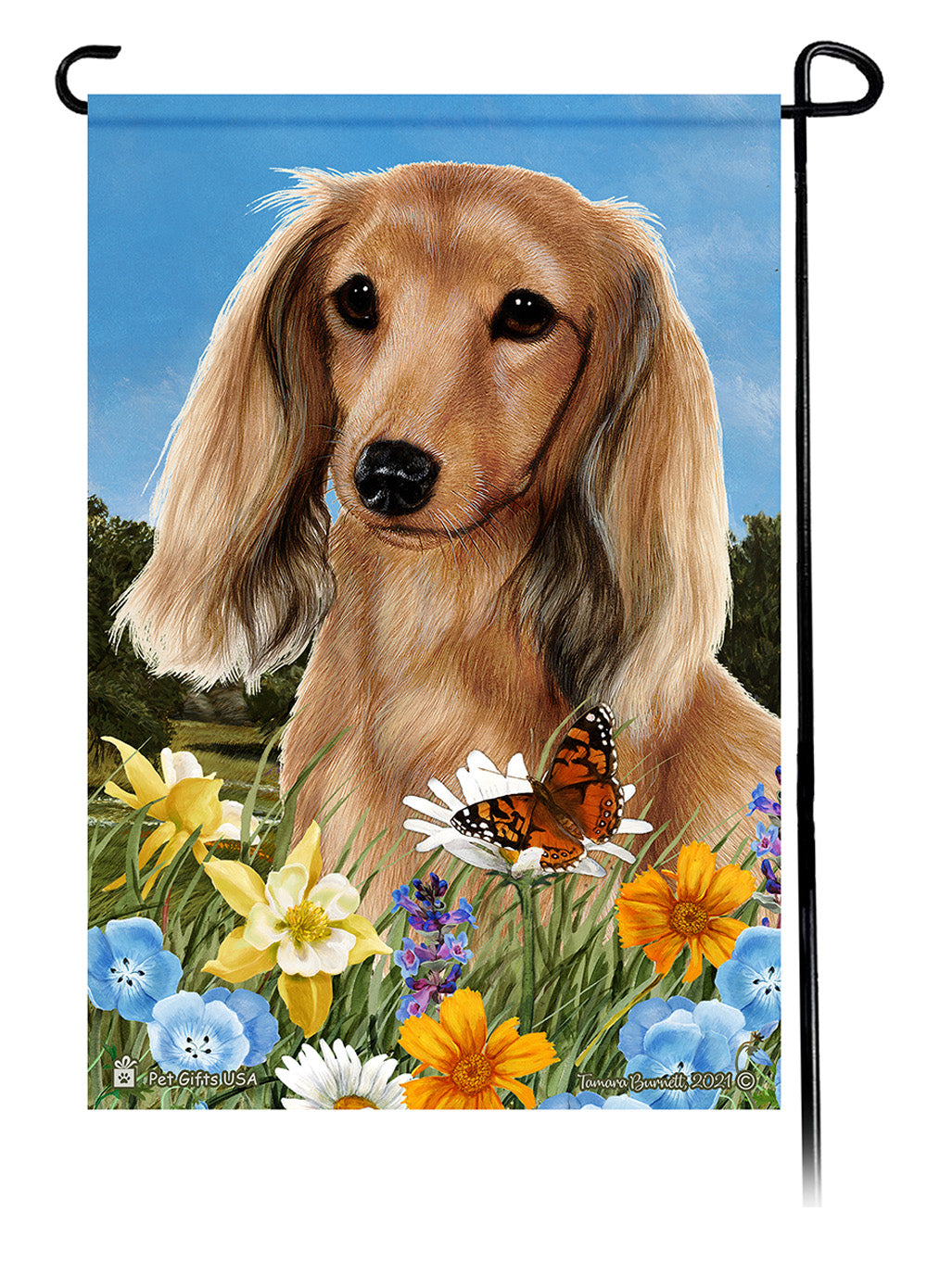 Dachshund LH Cream Summer Flowers Garden Flag