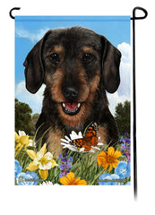 Dachshund WH Black and Tan Summer Flowers Garden Flag