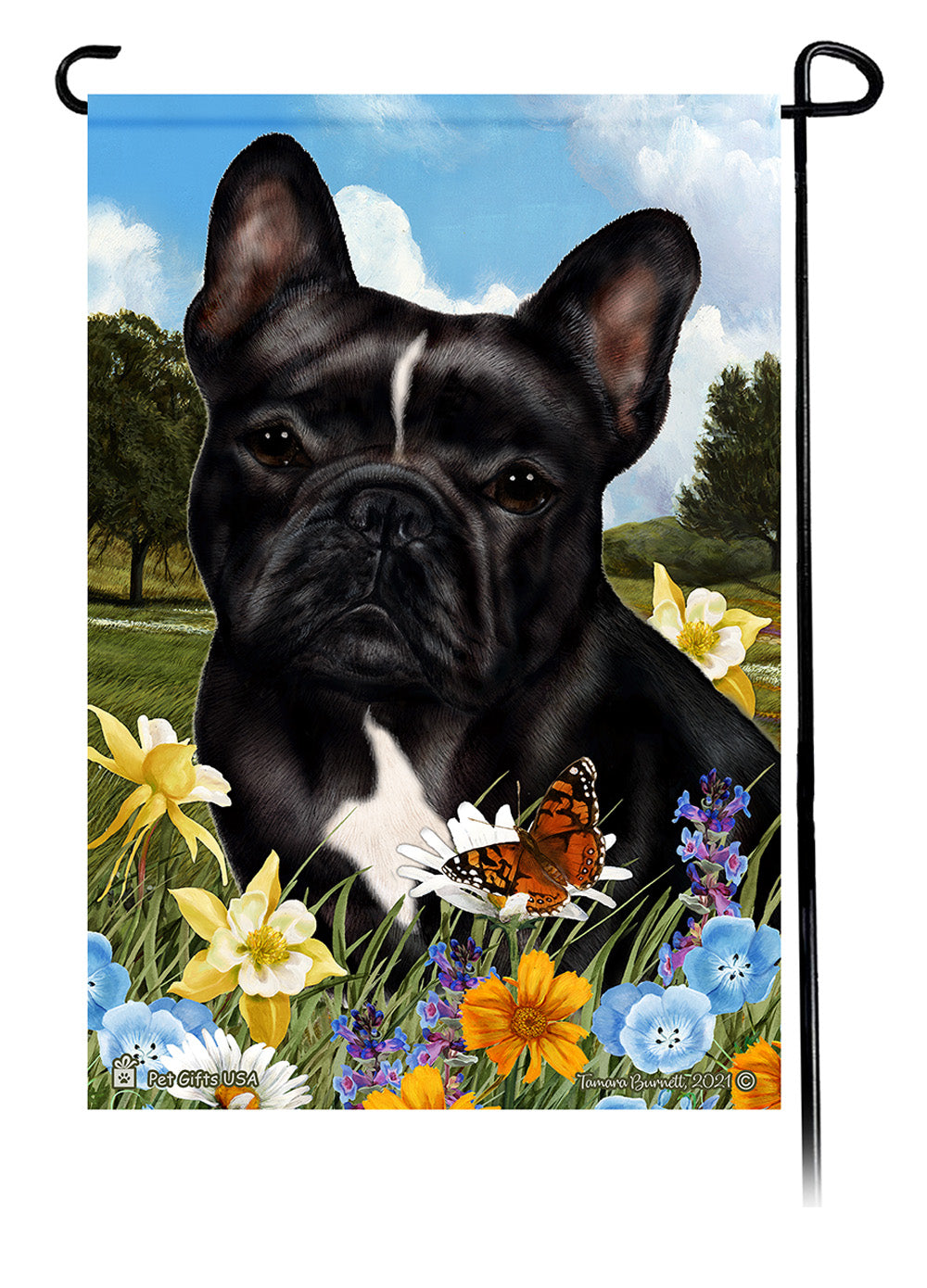 French Bulldog Black and White Summer Flowers Garden Flag