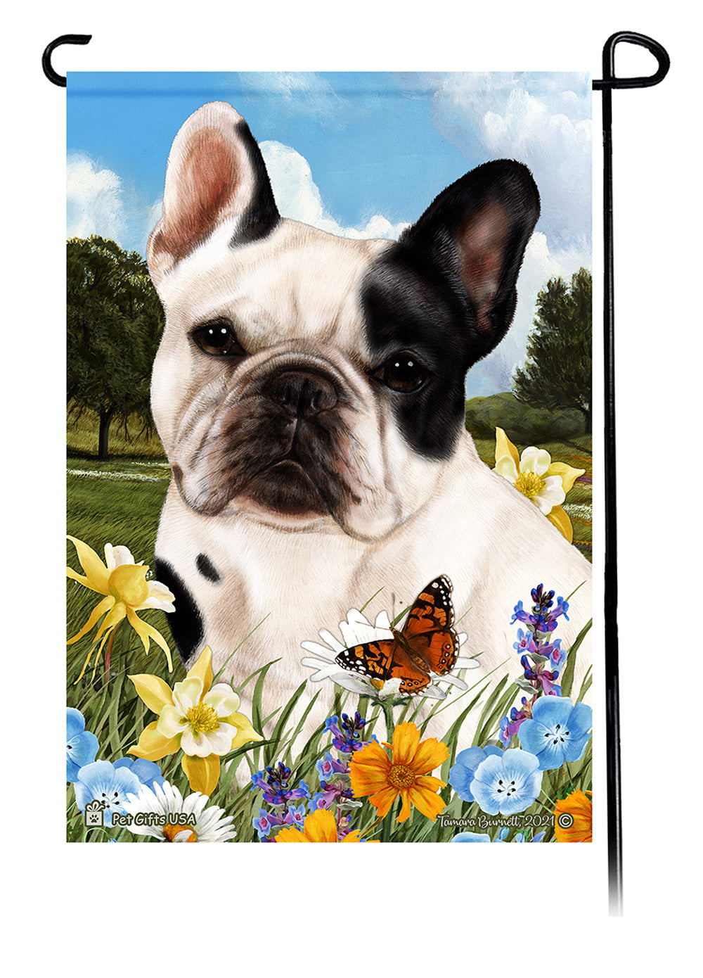 French Bulldog White & Black Summer Flowers Garden Flag