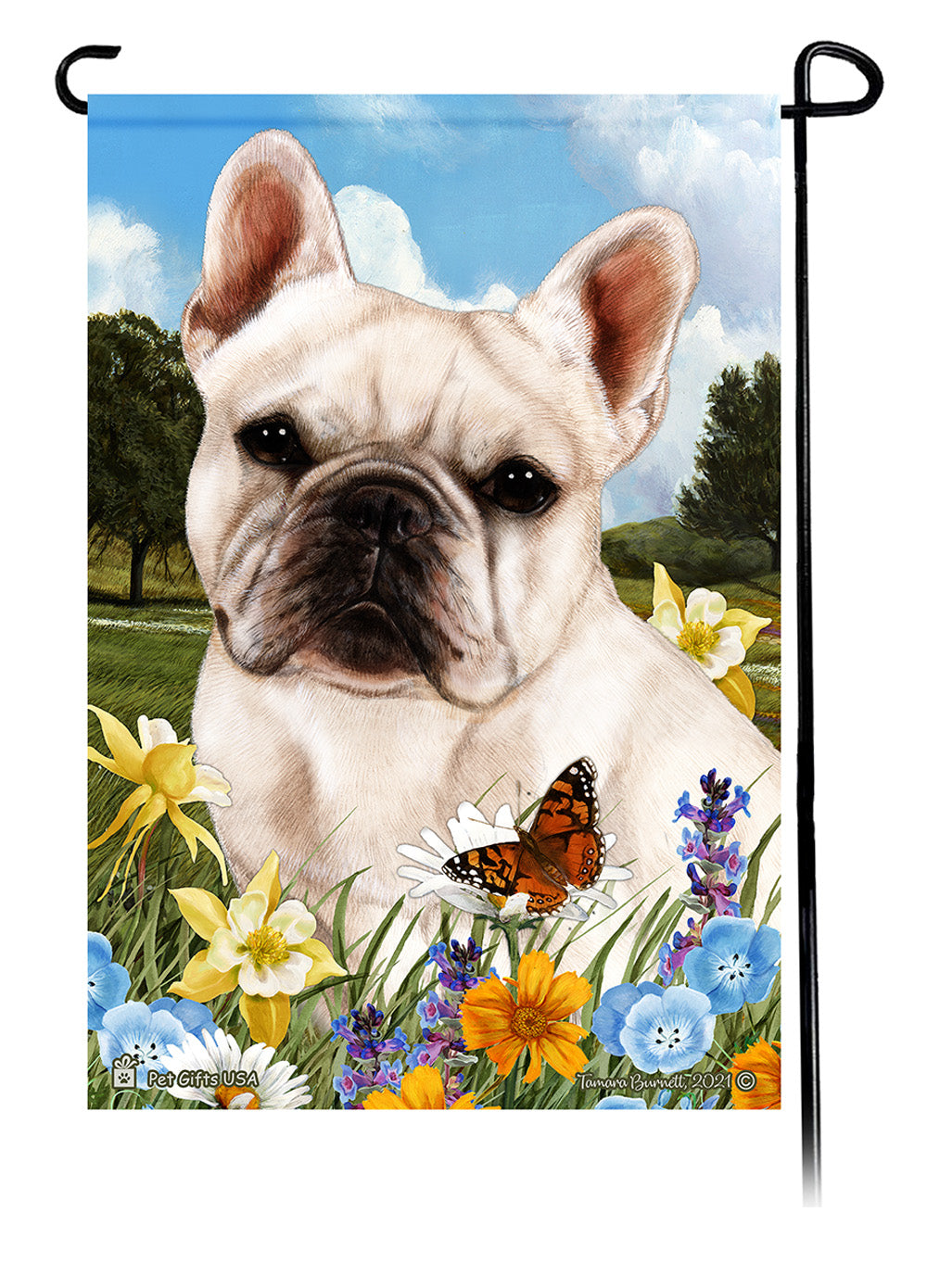French Bulldog White Summer Flowers Garden Flag