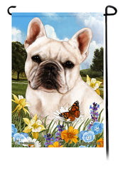 French Bulldog White Summer Flowers Garden Flag