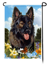 German Shepherd Plush Sable Summer Flowers Garden Flag