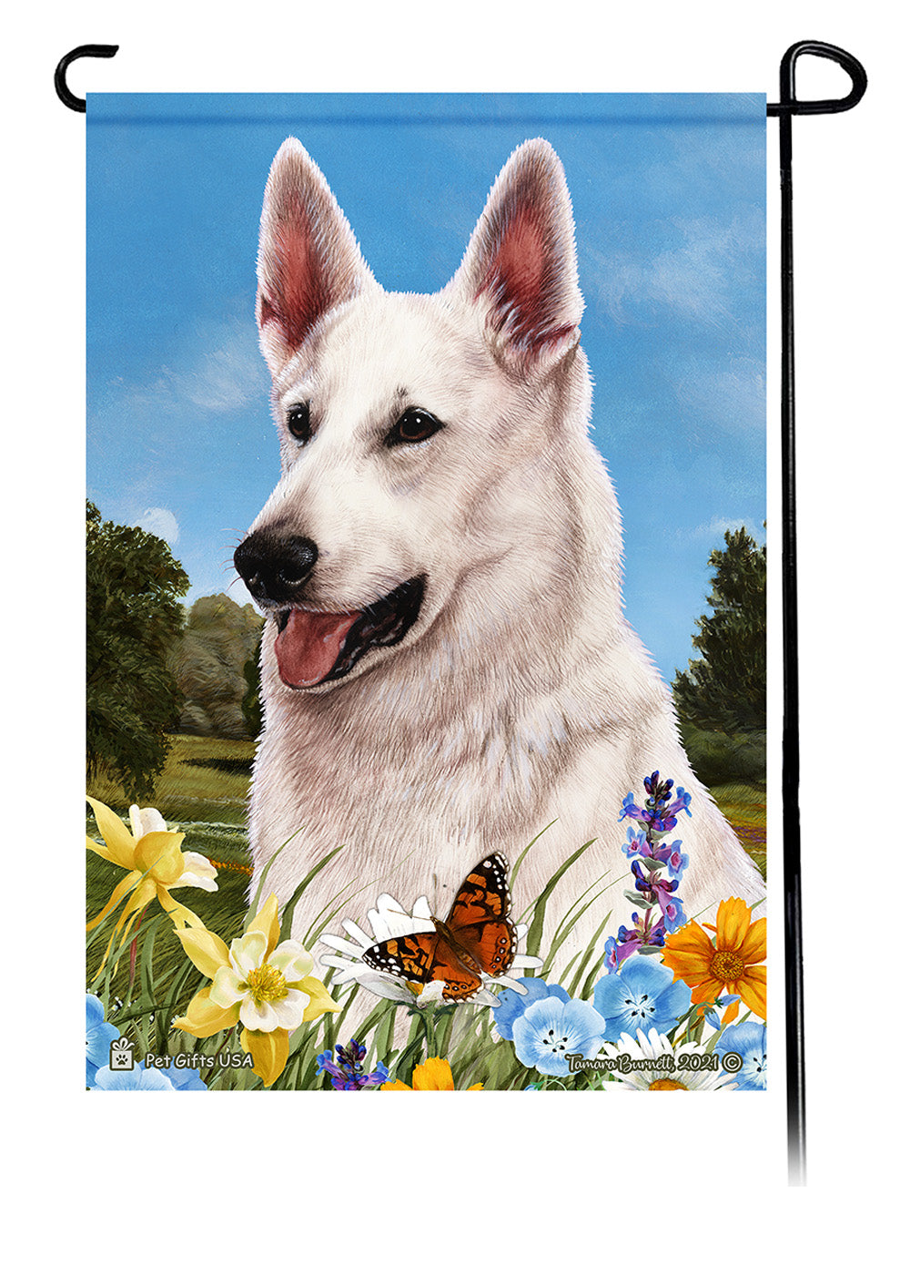 German Shepherd White Summer Flowers Garden Flag