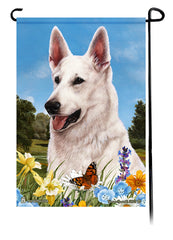 German Shepherd White Summer Flowers Garden Flag