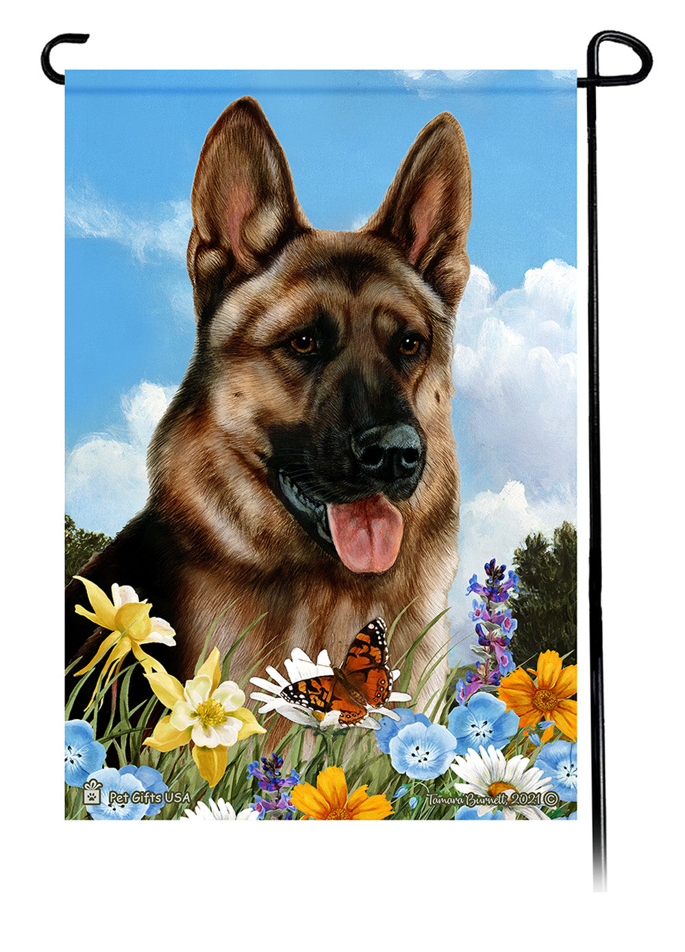 German Shepherd Fawn Sable Summer Flowers Garden Flag