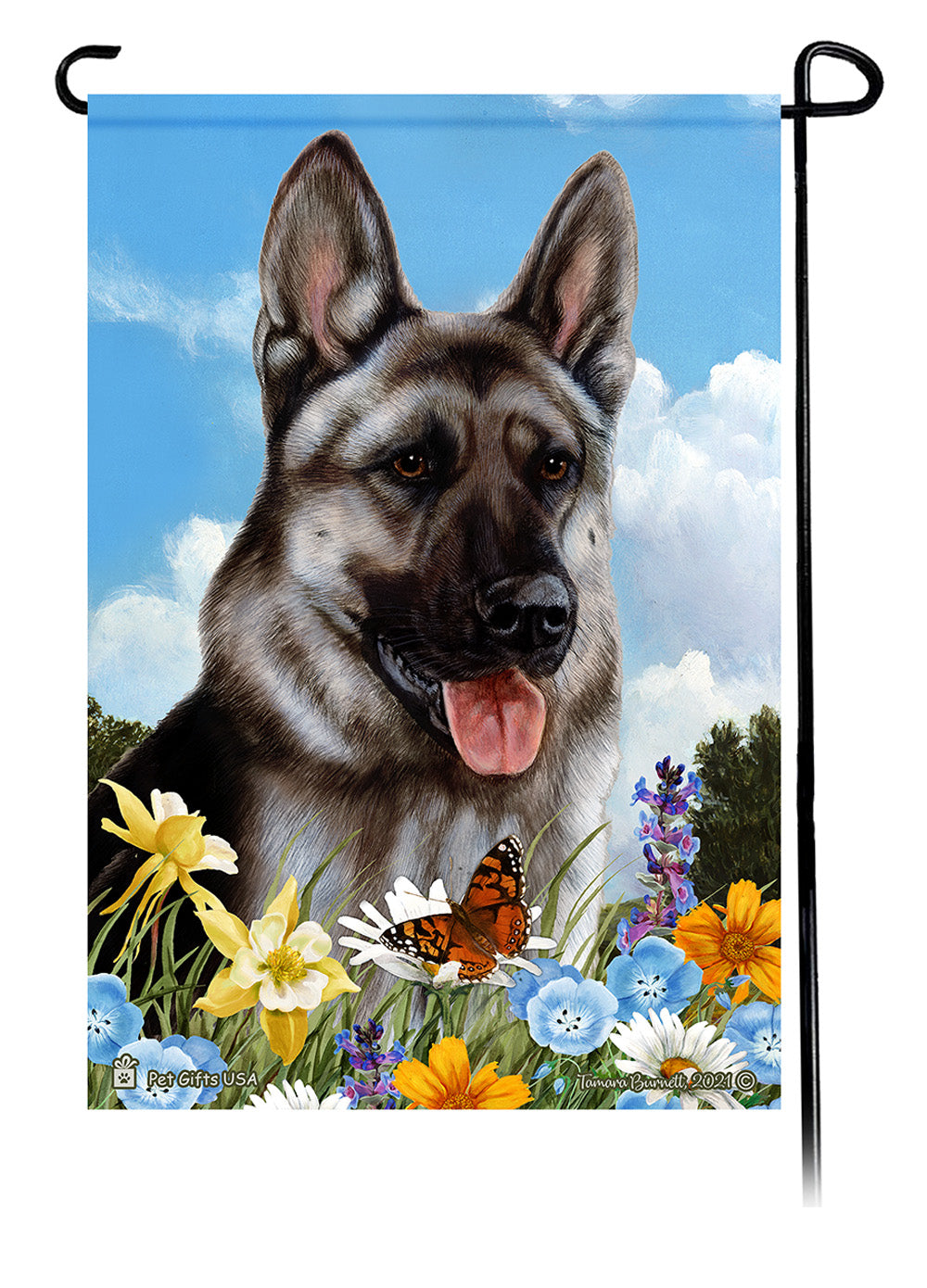 German Shepherd Silver Sable Summer Flowers Garden Flag
