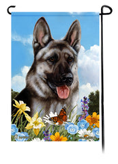 German Shepherd Silver Sable Summer Flowers Garden Flag
