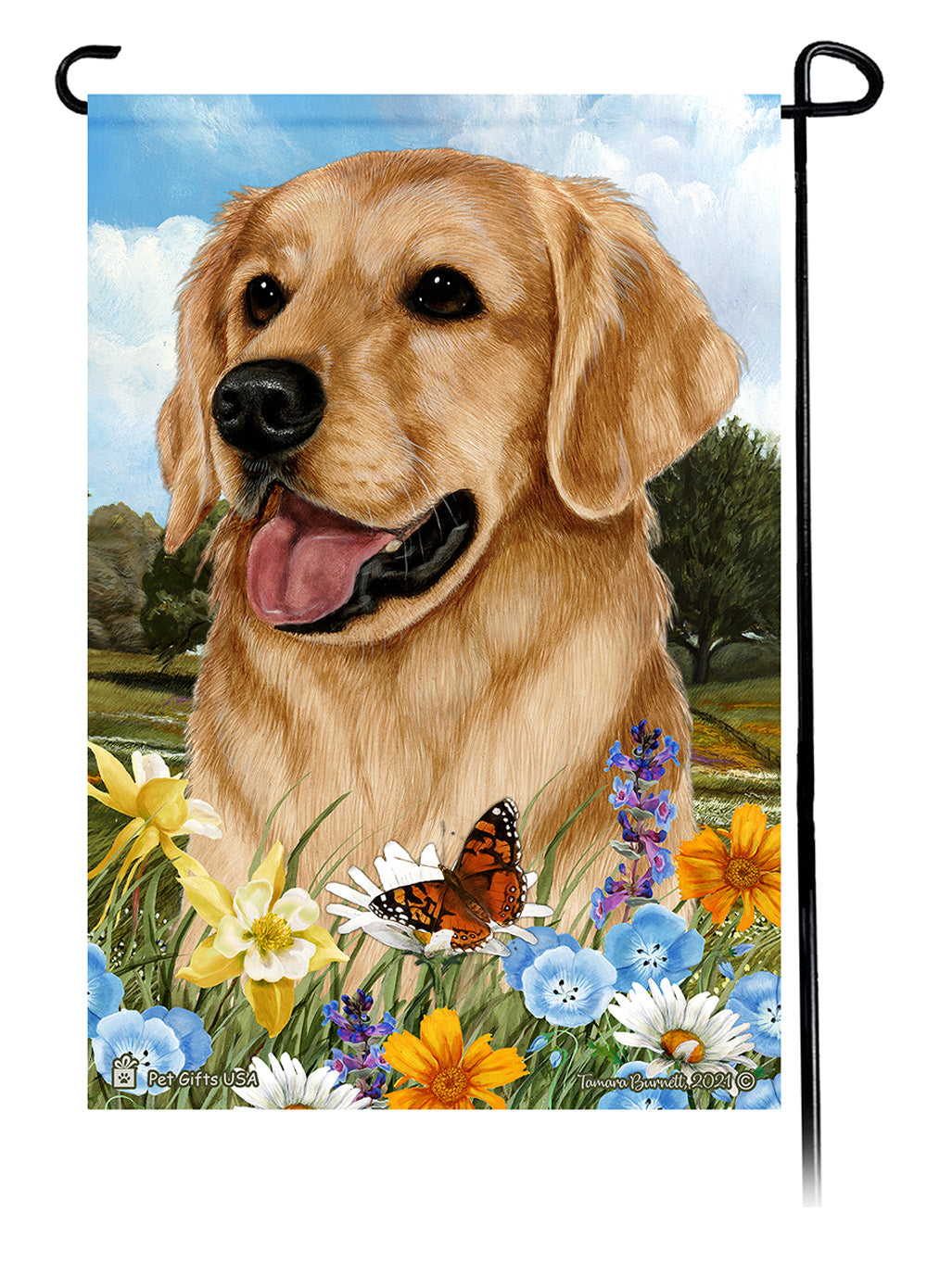 Golden Retriever Summer Flowers Garden Flag