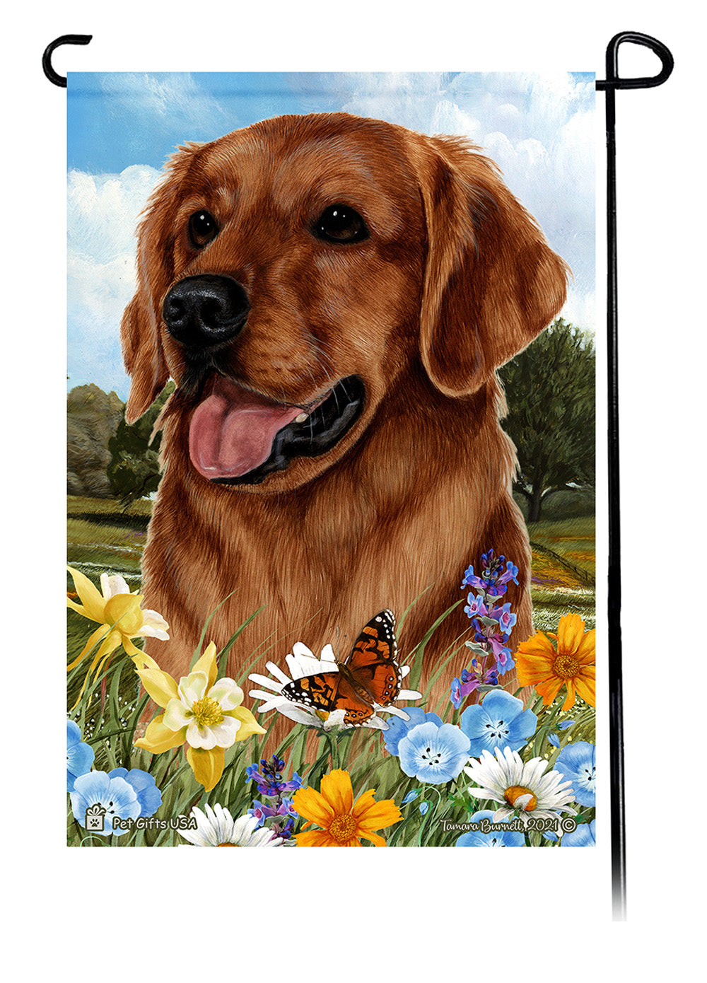 Golden Retriever Red Summer Flowers Garden Flag