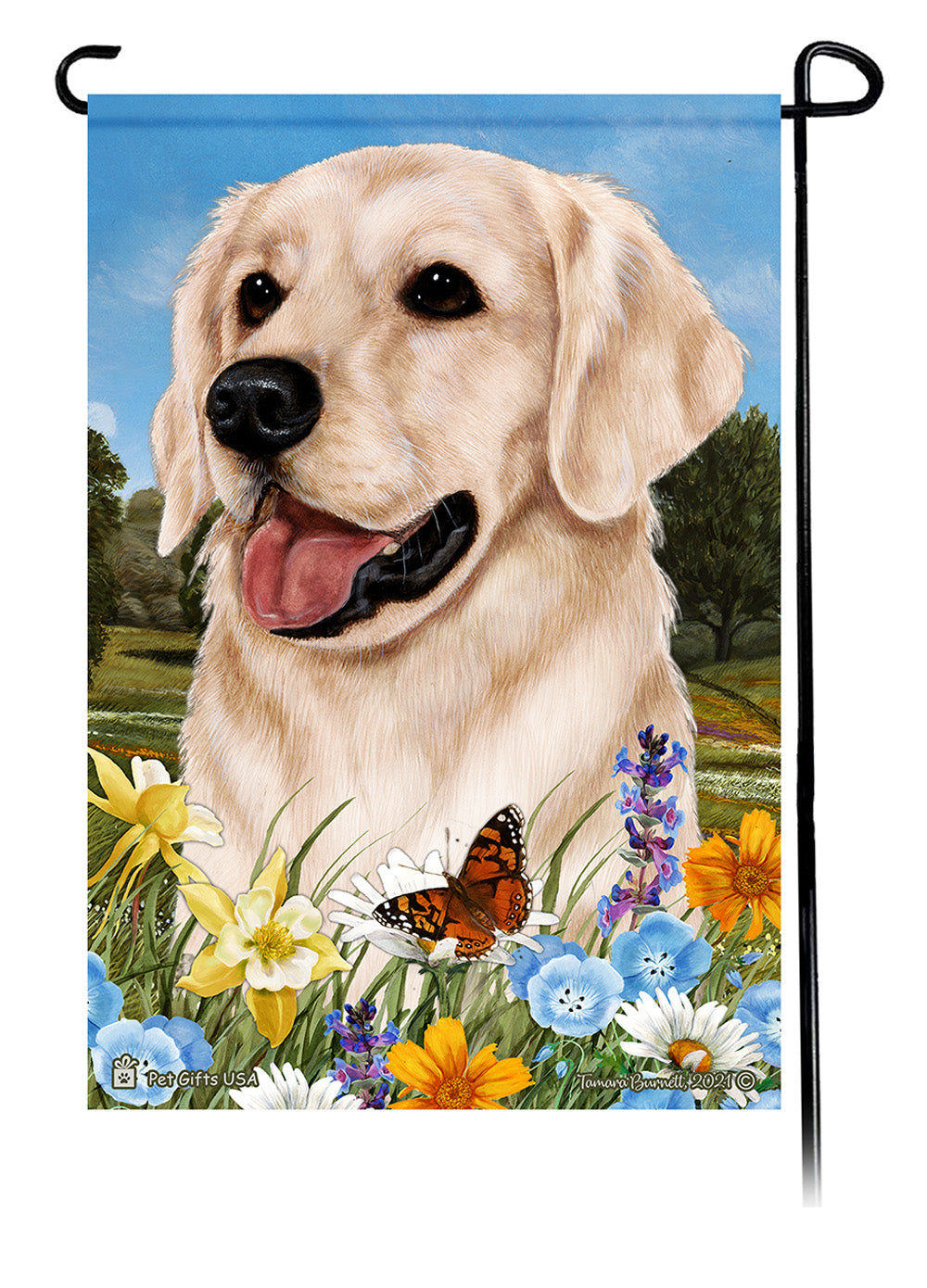 Golden Retriever White Summer Flowers Garden Flag