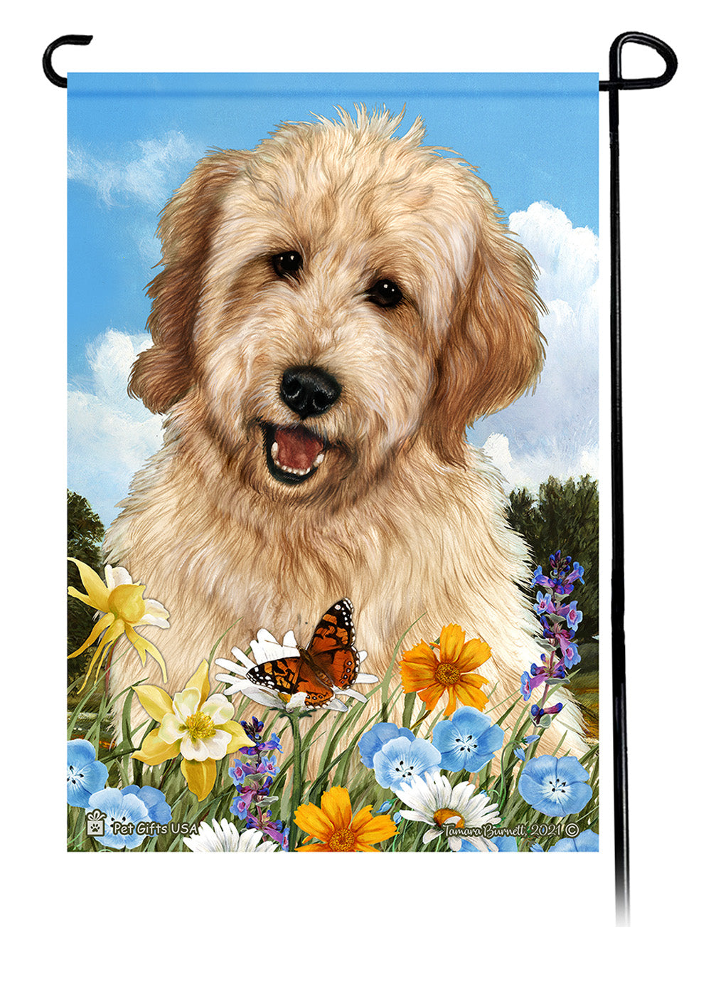 Goldendoodle Summer Flowers Garden Flag