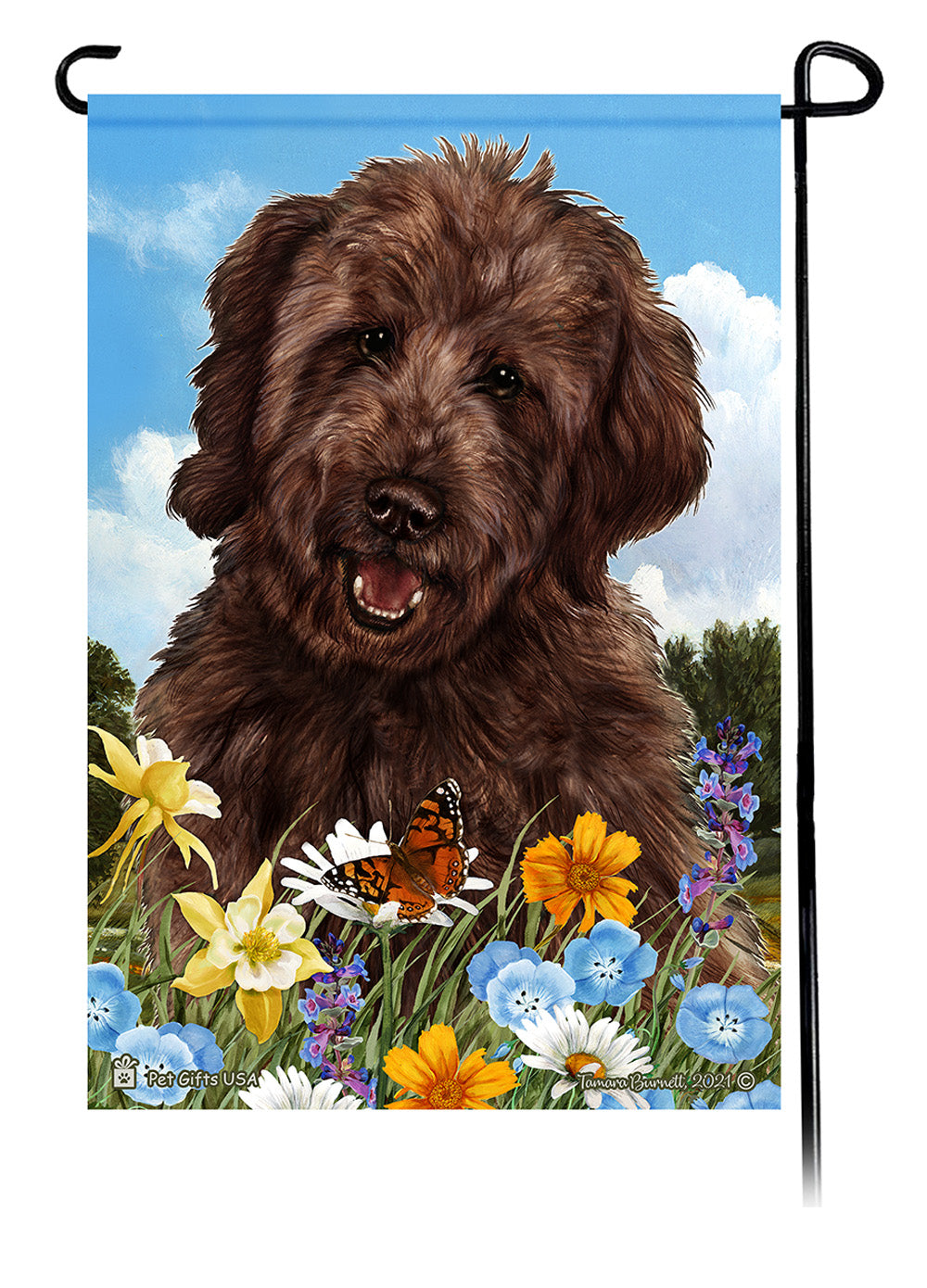 Goldendoodle Chocolate Summer Flowers Garden Flag