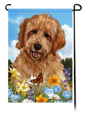 Goldendoodle Red Summer Flowers Garden Flag