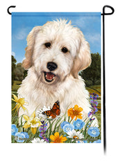 Goldendoodle White Summer Flowers Garden Flag
