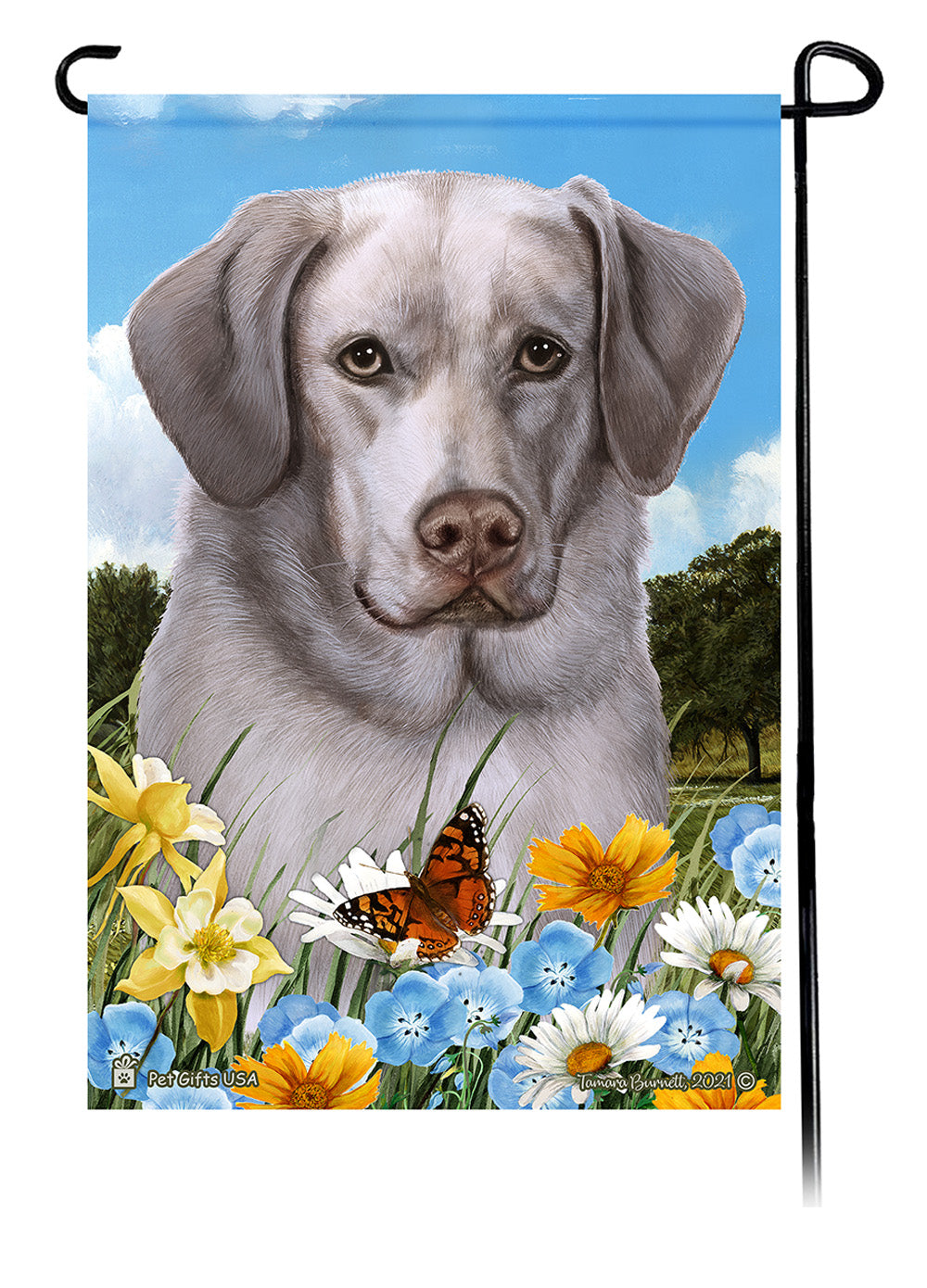 Labrador Silver Front Face Summer Flowers Garden Flag