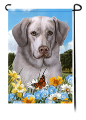 Labrador Silver Front Face Summer Flowers Garden Flag