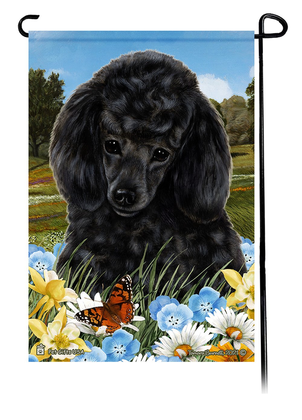 Poodle Black Summer Flowers Garden Flag
