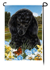 Poodle Black Summer Flowers Garden Flag