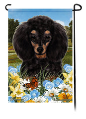 Poodle Black and Tan Summer Flowers Garden Flag