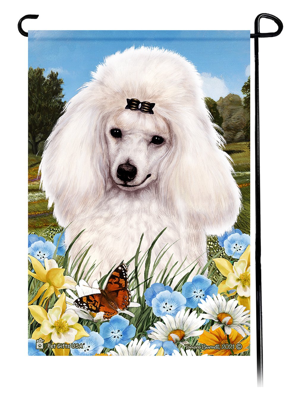 Poodle Mini White Summer Flowers Garden Flag