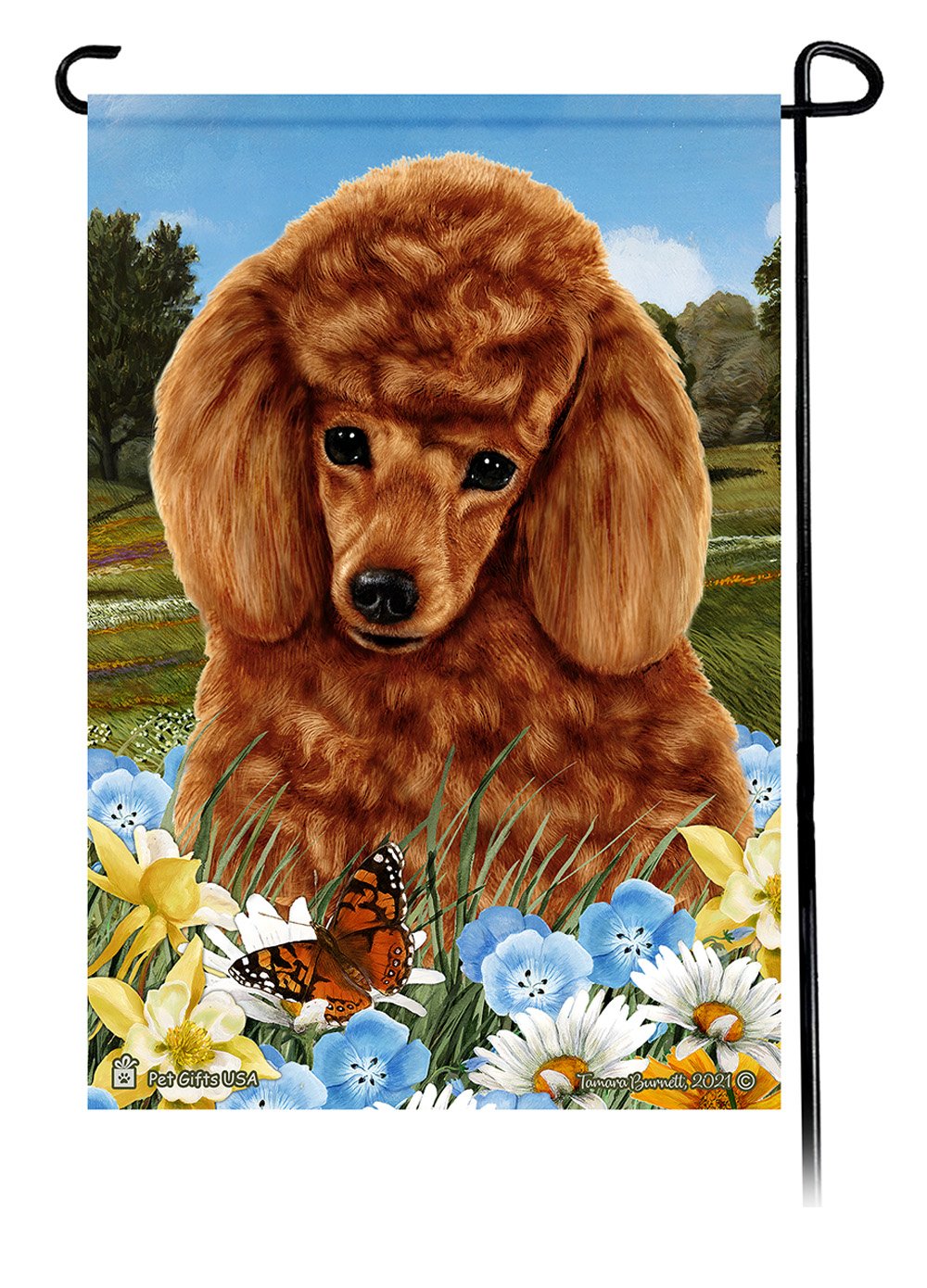 Poodle Red Summer Flowers Garden Flag