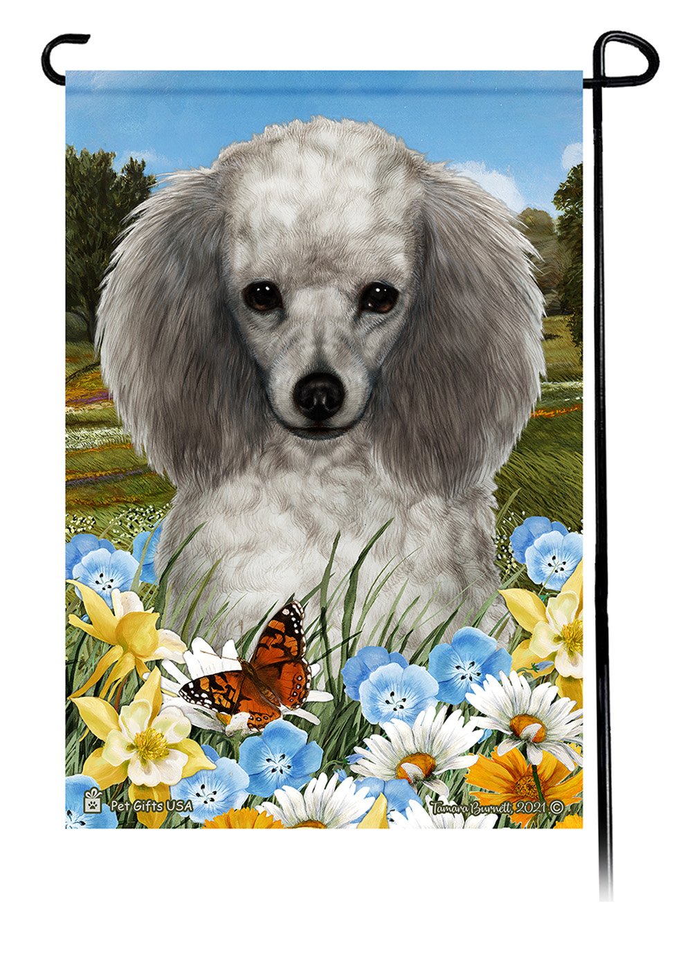 Poodle Silver Summer Flowers Garden Flag