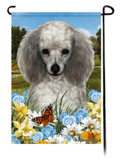 Poodle Silver Summer Flowers Garden Flag