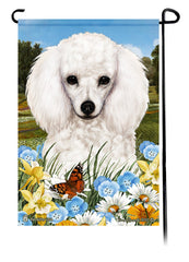 Poodle White Summer Flowers Garden Flag