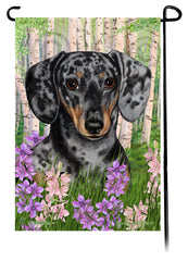 Dachshund Short Hair Dapple Light Black and Tan Spring Flowers Flag