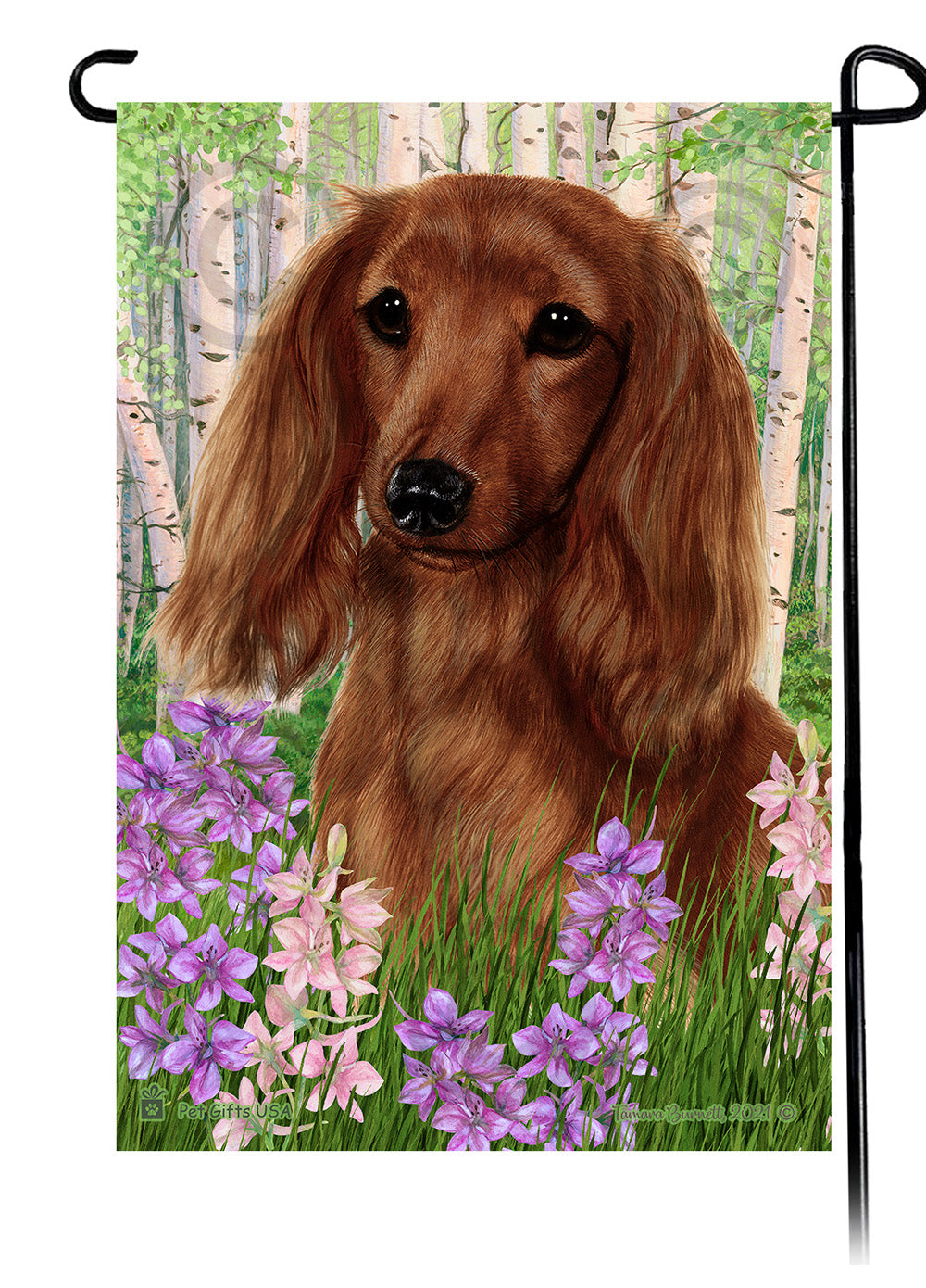Dachshund LH Red Spring Flowers Flag