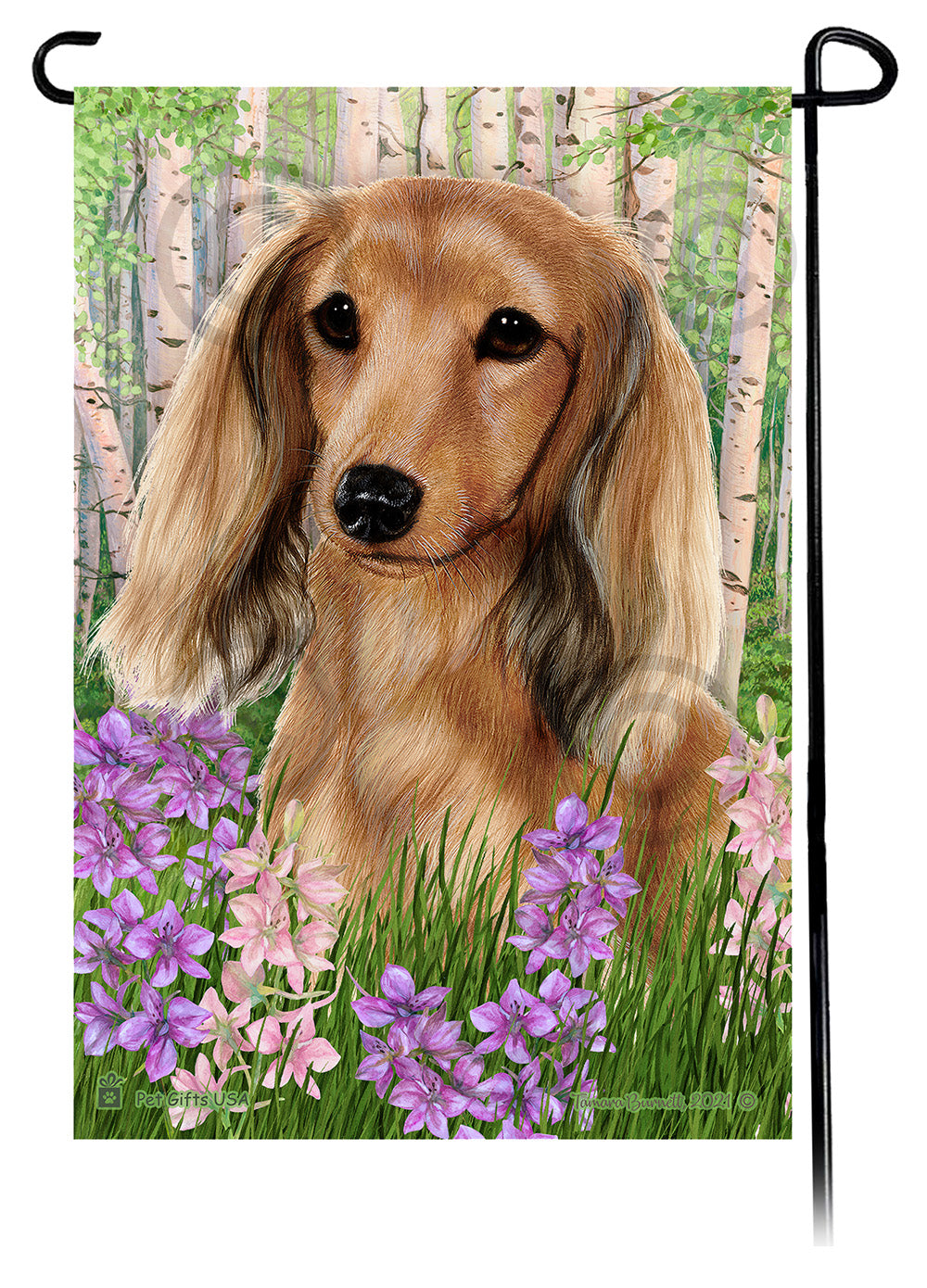 Dachshund LH Cream Spring Flowers Flag