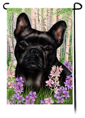 French Bulldog Black Spring Flowers Flag