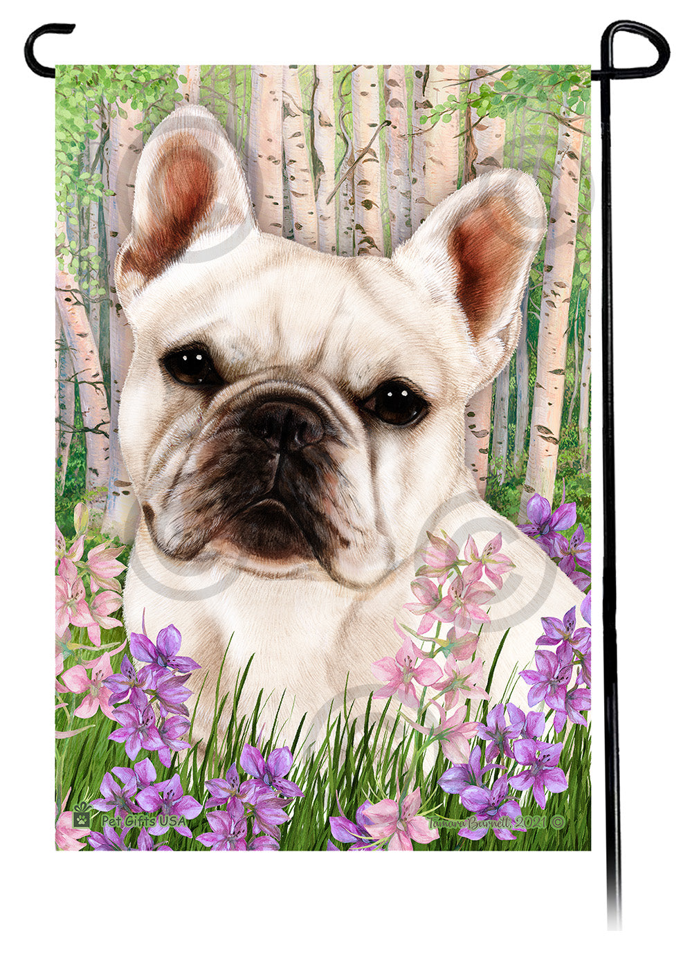French Bulldog White Spring Flowers Flag