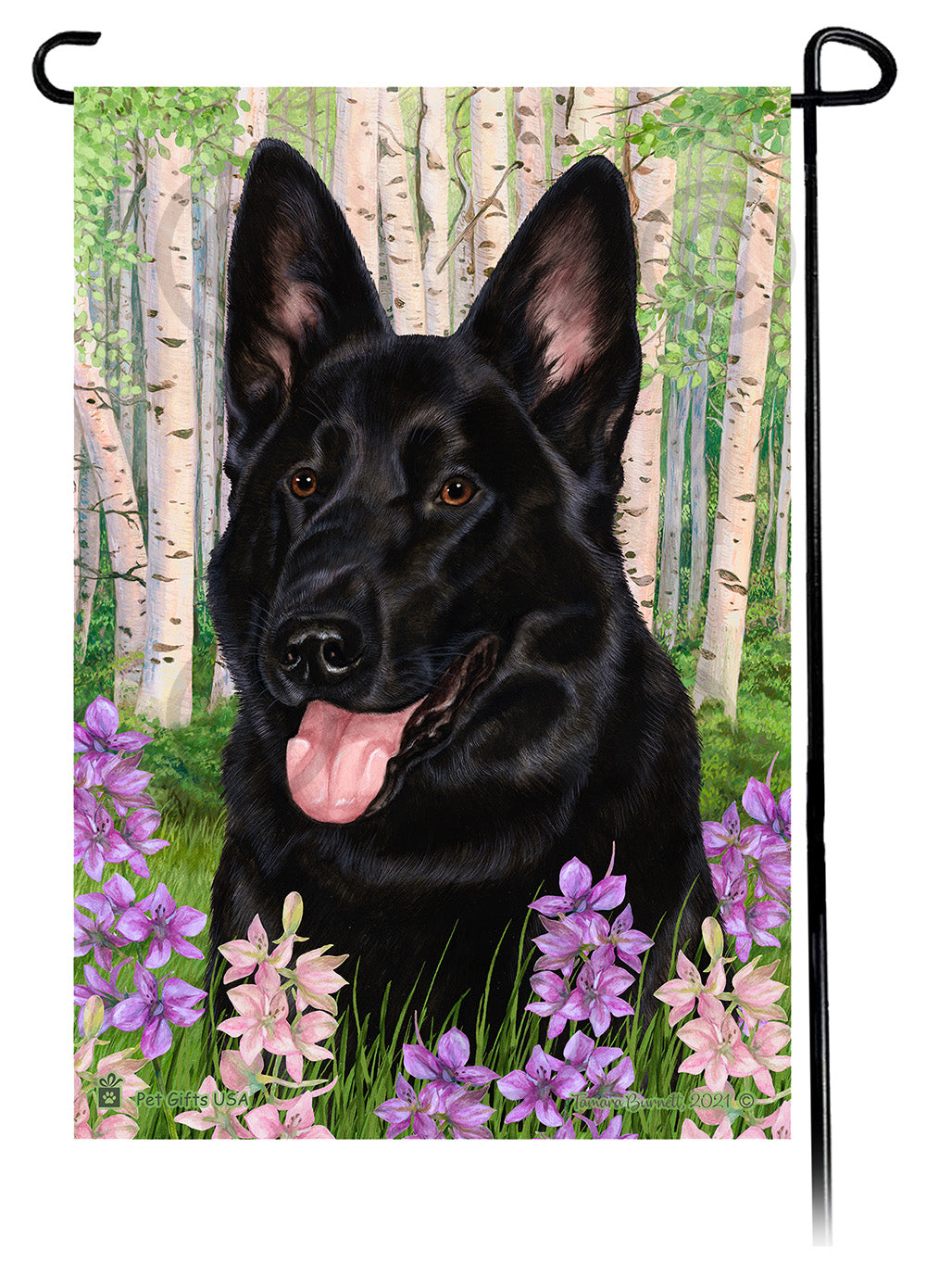 German Shepherd Black Spring Flowers Flag