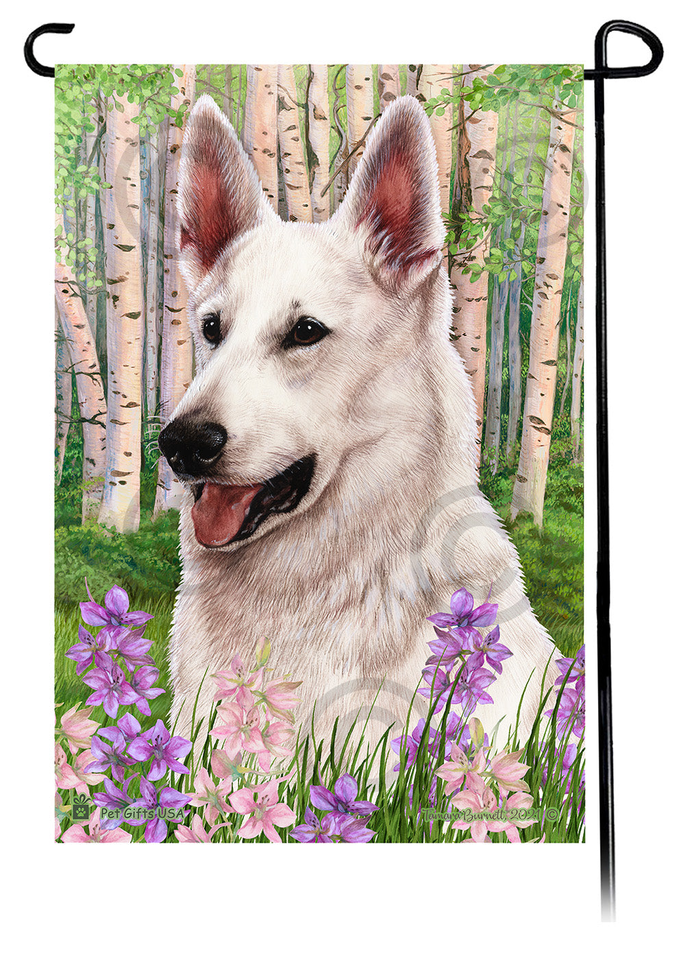 German Shepherd White Spring Flowers Flag