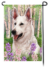 German Shepherd White Spring Flowers Flag