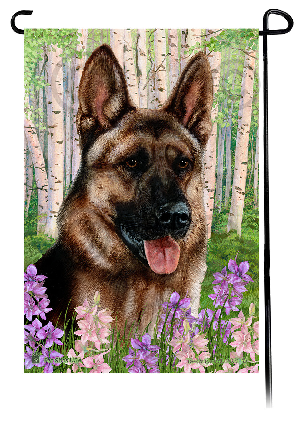 German Shepherd Fawn Sable Spring Flowers Flag