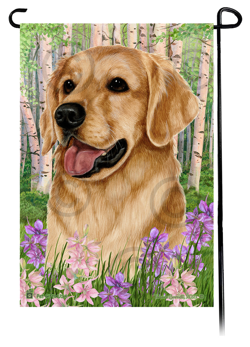 Golden Retriever Spring Flowers Flag