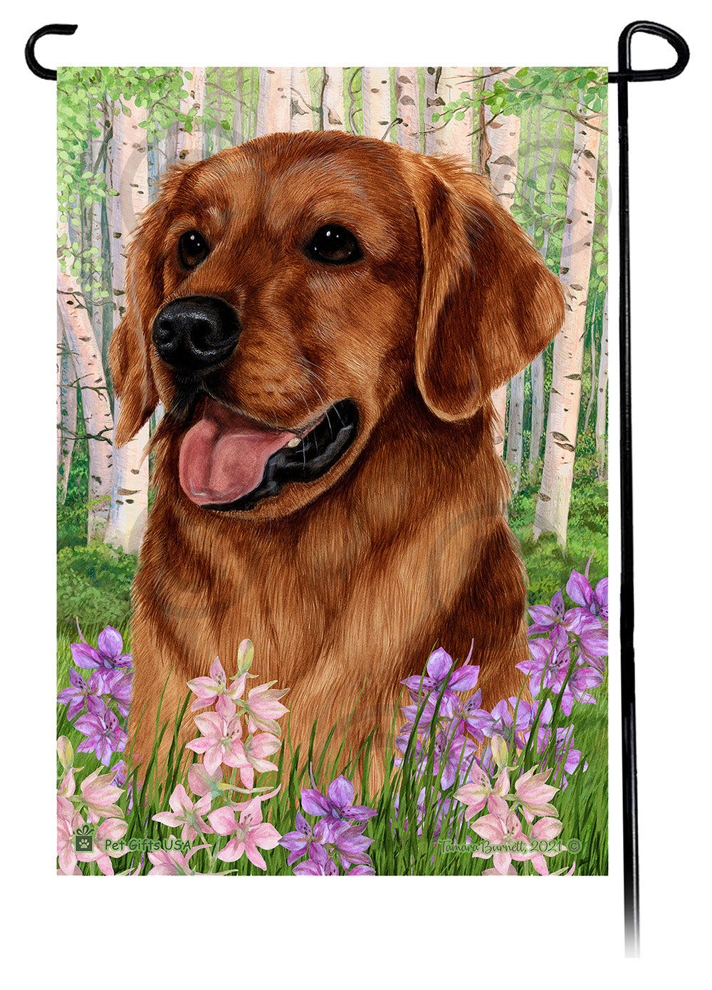 Golden Retriever Red Spring Flowers Flag