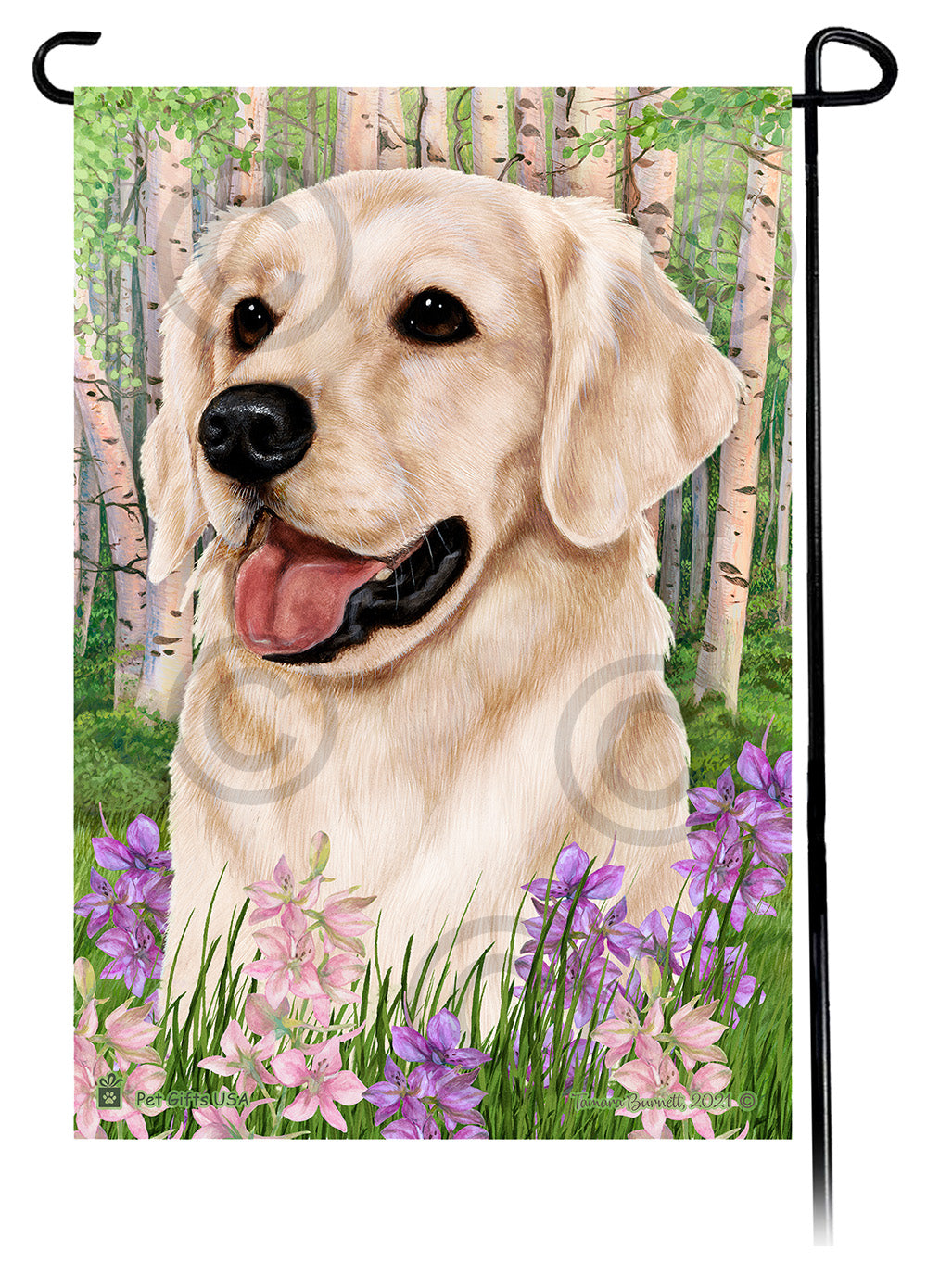 Golden Retriever White Spring Flowers Flag