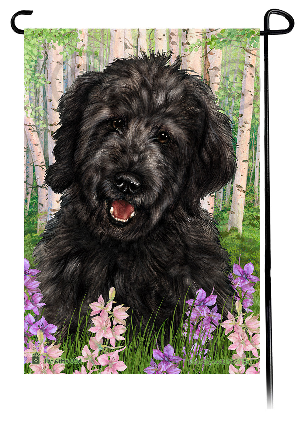 Goldendoodle Black Spring Flowers Flag