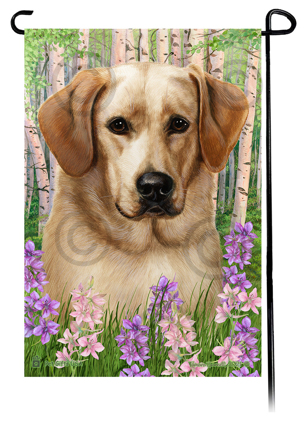 Labrador Yellow Front Face Spring Flowers Flag