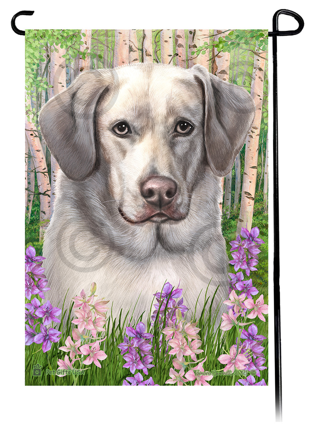 Labrador Silver Front Face Spring Flowers Flag