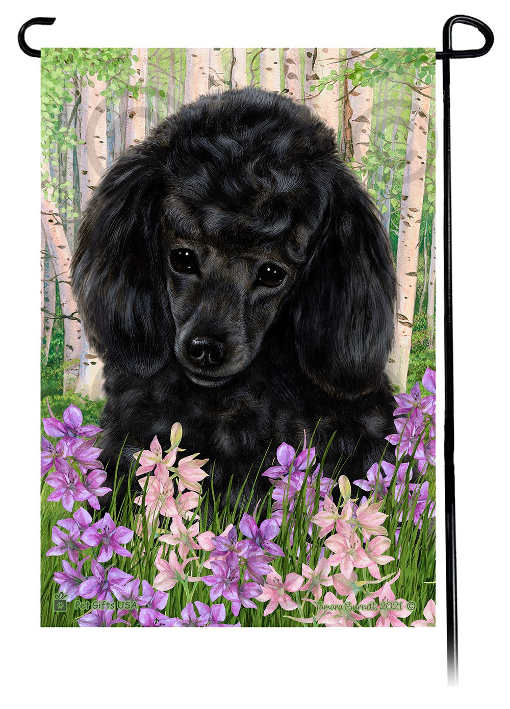 Poodle Black Spring Flowers Flag
