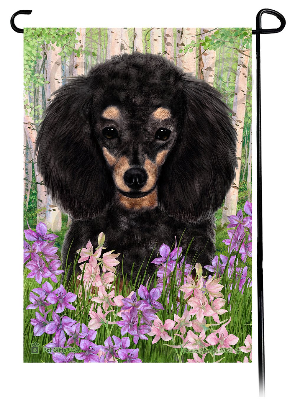 Poodle Black and Tan Spring Flowers Flag